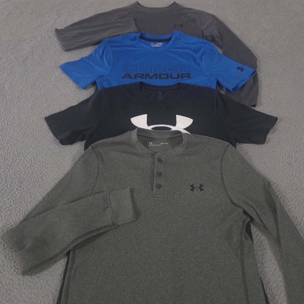 LOT OF 4 Under Armour Shirt Mens Small Multi UA Tech HeatGear Waffle Knit Henley